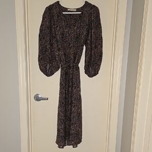Vanessa Bruno Black and Brown Scoop Neck Sundress with 3/4 Bishop Sleeves